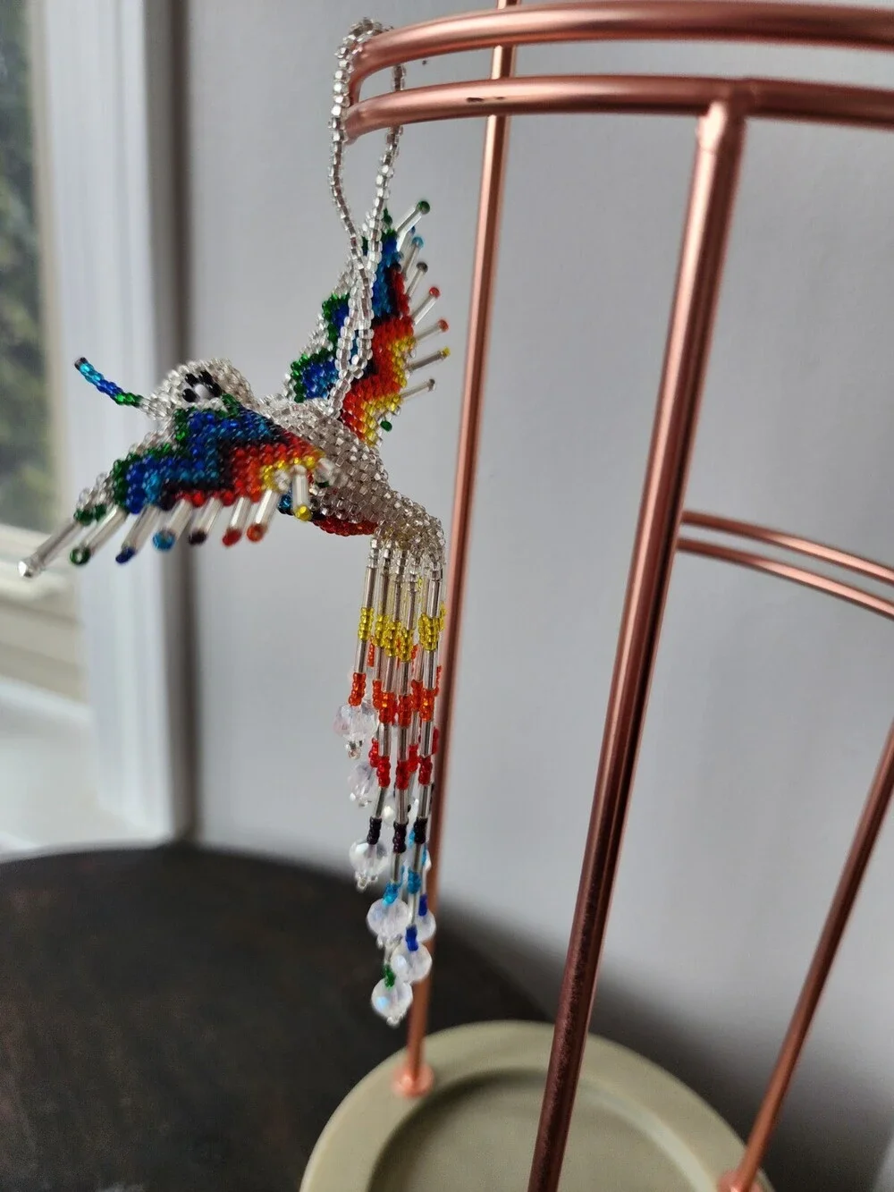 Huichol Beaded Hummingbird Key Chain Mexican Folk Art Bird 6” Sun Catcher A16